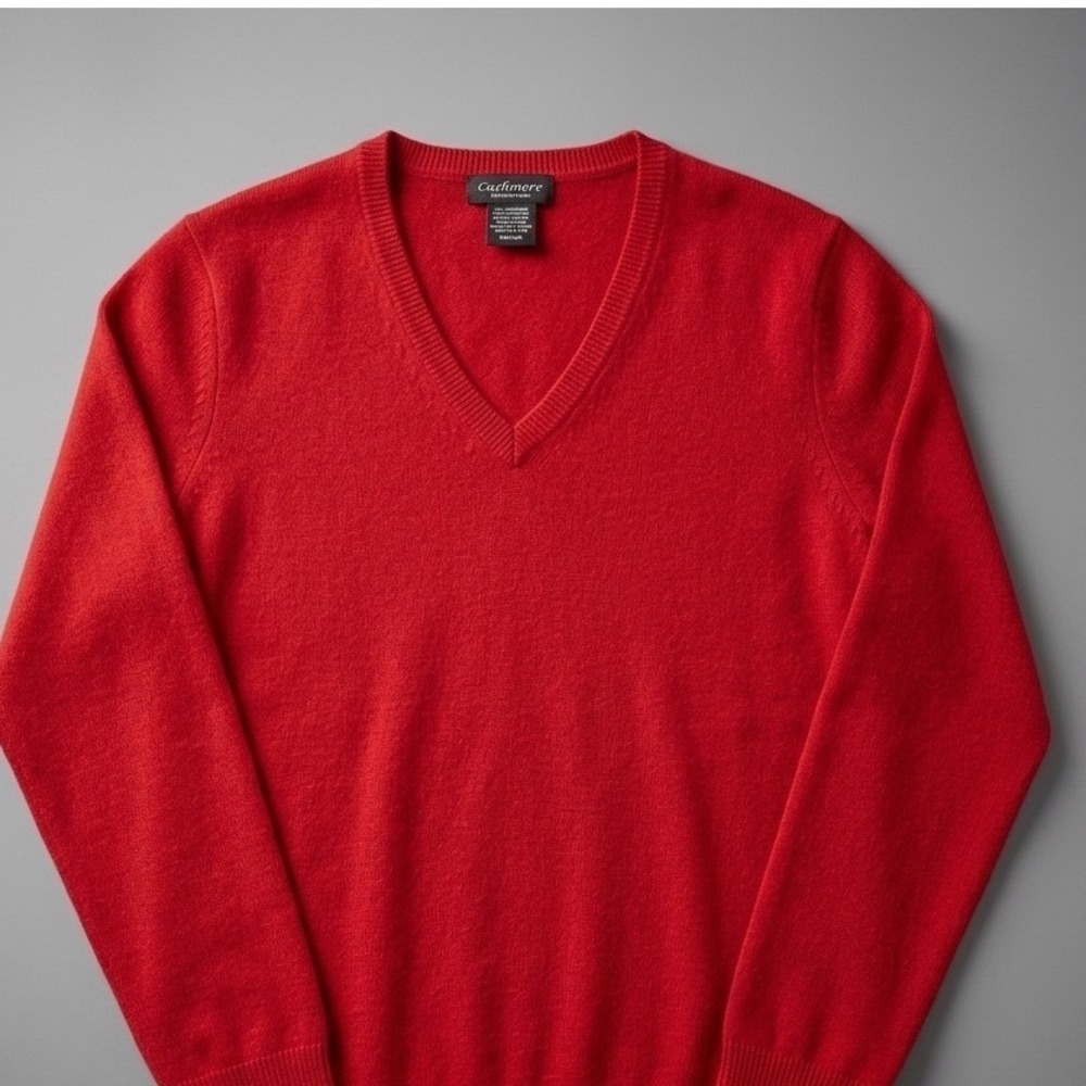 Lord & Taylor 100% Cashmere V-Neck Sweater Red Small Quiet Luxury Minimalist S